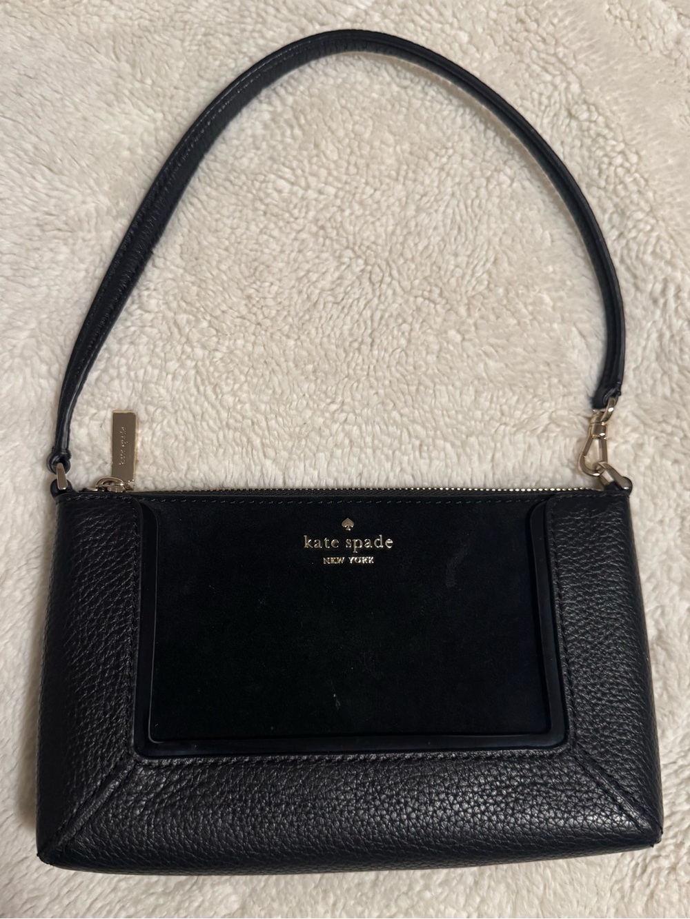 kate spade Black Leather Shoulder Bag with Gold Logo